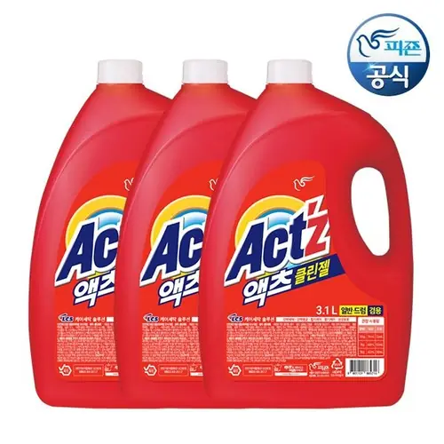 [롯데온] 액츠 세탁세제 클린젤 (일반/드럼겸용) 3.1L 용기 3개