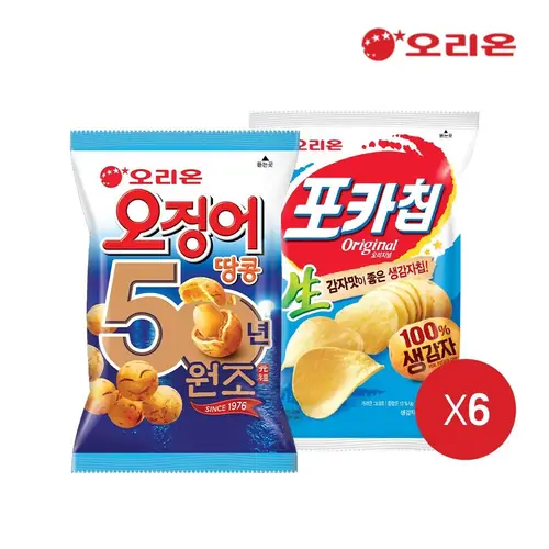 [롯데온] 오리온 오징어땅콩(98g) 6개+포카칩 오리지널(66g) 6개 (13,270원/무료)